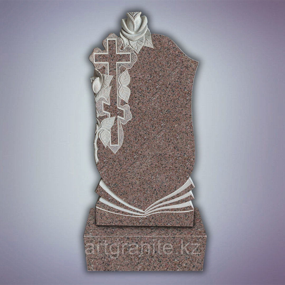 Памятник из гранита Акбакай, с крестом, темно-розовый - фото 1 - id-p103660656