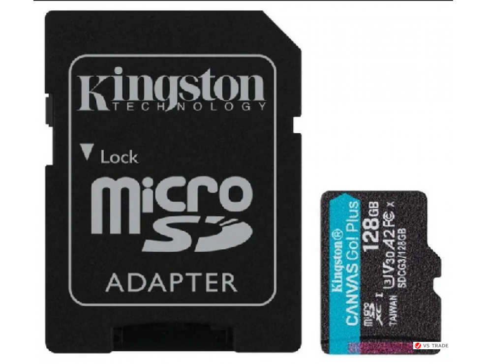 Карта памяти Kingston 128GB microSDXC Canvas Go Plus 170R/90W A2 U3 V30 Card + Adapter, SDCG3/128GB - фото 2 - id-p103676604