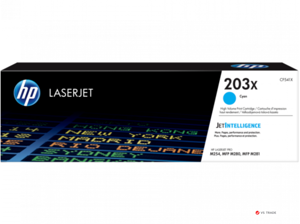 Оригинальный картридж увеличенной емкости HP 203X LaserJet 203X, голубой CF541X