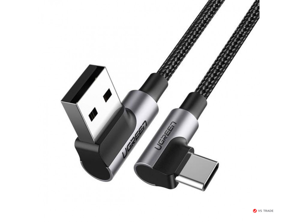 Кабель UGREEN US176 Angled USB 2.0 A to Type C Cable Nickel Plating Aluminum Shell 0.5m (Black)
