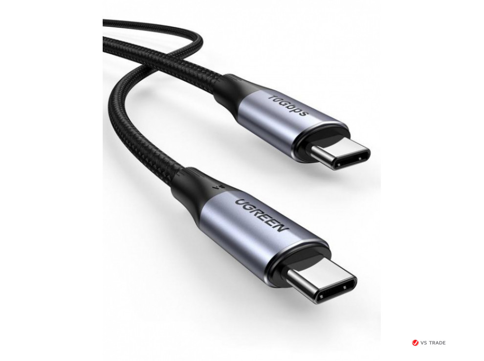 Кабель UGREEN US355 USB-C 3.1 M/M Gen2 5A Cable with Braided 1m (Black) - фото 1 - id-p103676847