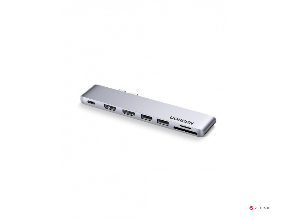 Конвертер Ugreen CM356 Dual USB-C To 2*USB 3.0 A+USB-C Female+ 2*HDMI+TF/SD Converter Gray, 80548 - фото 1 - id-p103676963