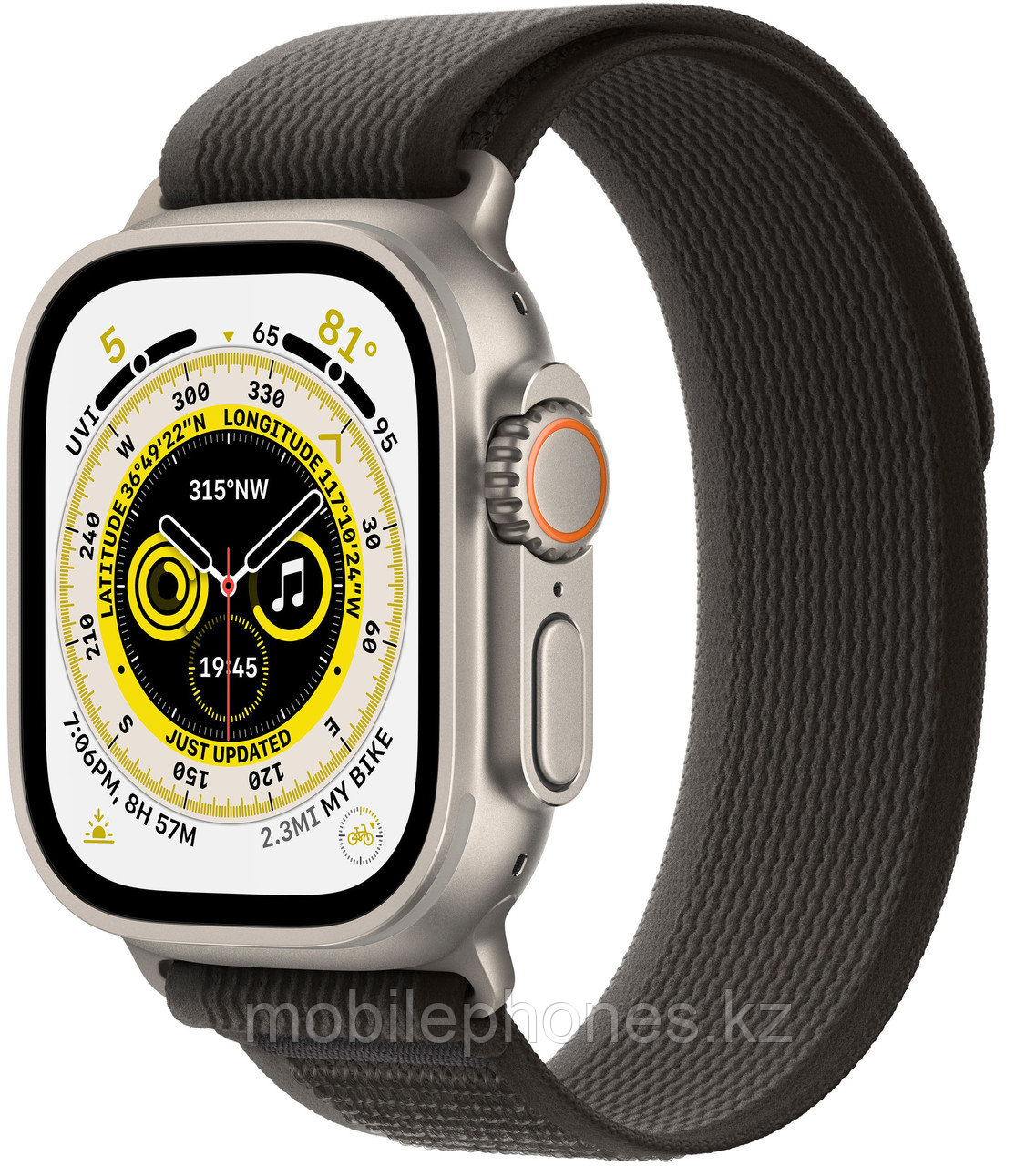 Apple Watch Ultra Корпус из титана, ремешок Trail черного/серого цвета