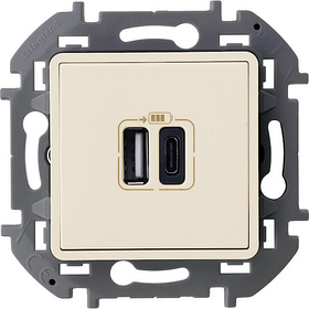 Зарядное устройство с двумя USB-разъёмами  тип А/тип С (слоновая кость) INSPIRIA