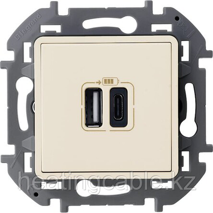 Зарядное устройство с двумя USB-разъёмами тип А/тип С (слоновая кость) INSPIRIA, фото 2