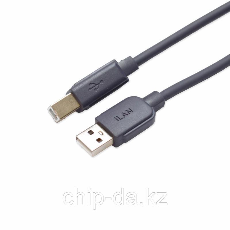Кабель USB AM - USB BM интерфейсный iLAN. Медный (для принтера) 1.5 м