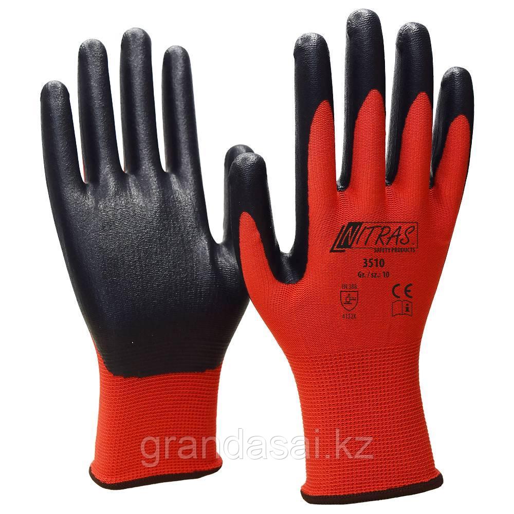 NITRAS 3510, нейлоновые красные трикотажные перчатки, частично покрытые красным вспененным нитрилом