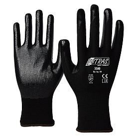 NITRAS 3500, нейлоновые трикотажные перчатки, чёрный, частично покрытые черным нитрилом