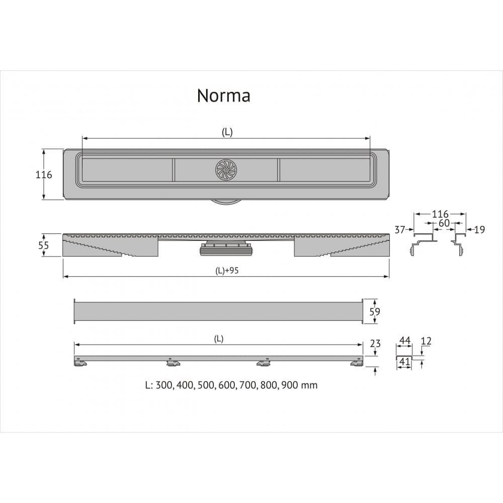 Желоб BERGES водосток C1 Norma 300, матовый хром, S-сифон D50 H60 боковой - фото 8 - id-p103719427