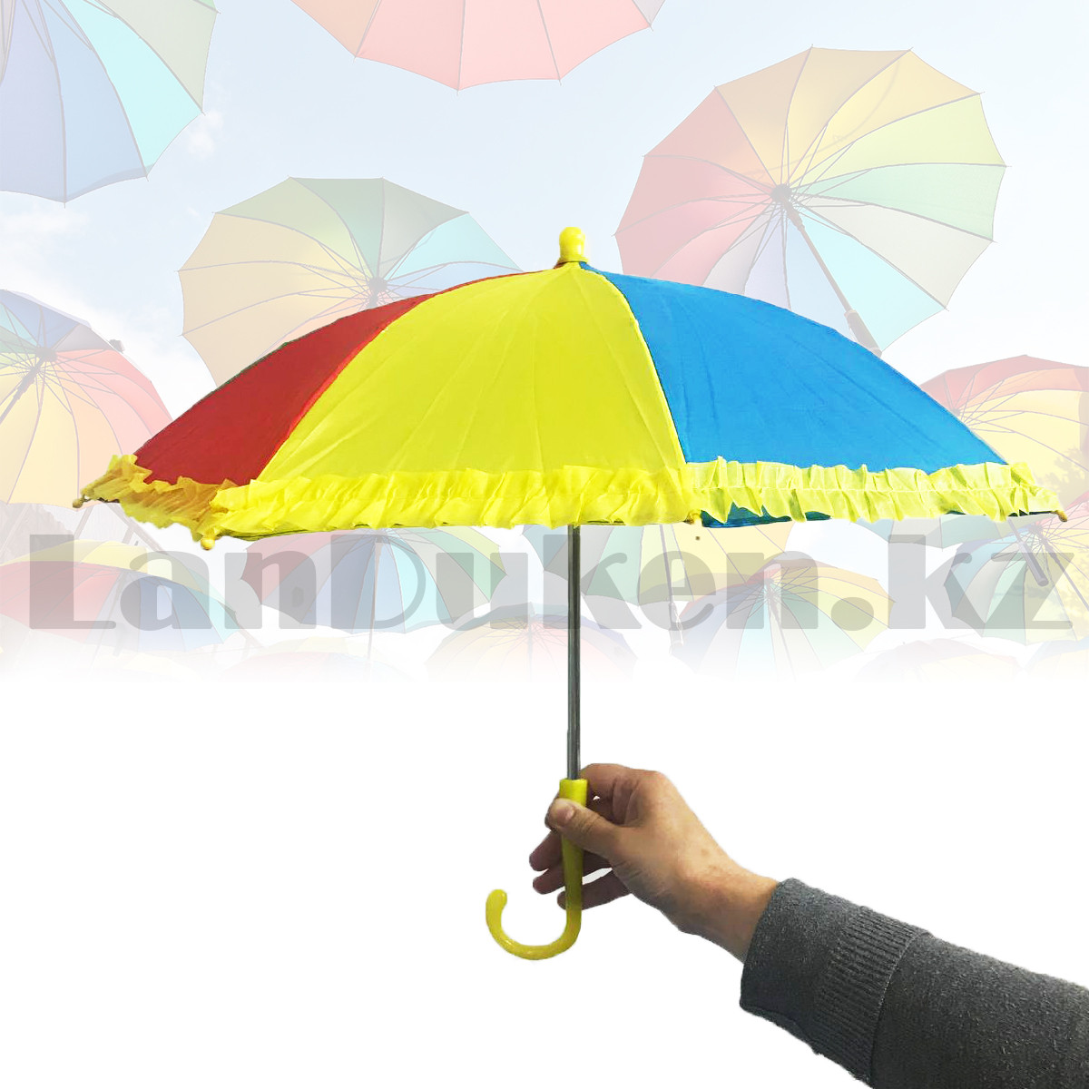 Зонтик для декора маленький 43 см радужный с кружевами - фото 1 - id-p103724352