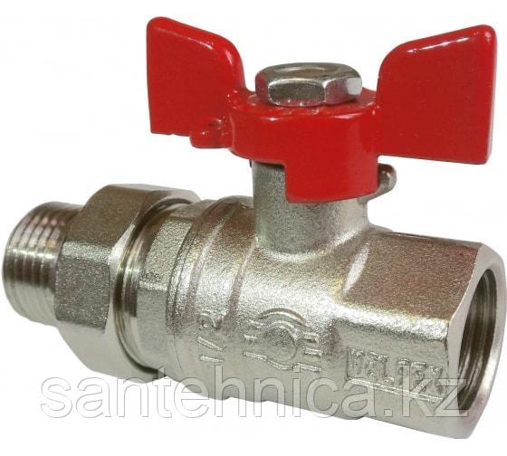 Кран шаровой PREMIUM с амер. прямой НИКЕЛЬ 20 (3/4") ВР/НР бабочка VALFEX (80/20)