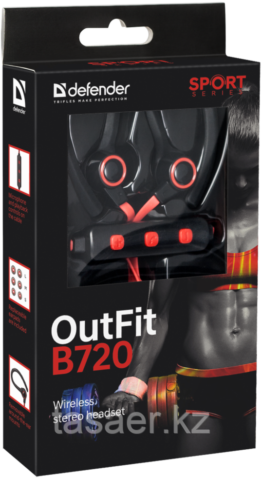 Беспроводная гарнитура Defender OutFit B720 черный+красный, Bluetooth - фото 2 - id-p103770765
