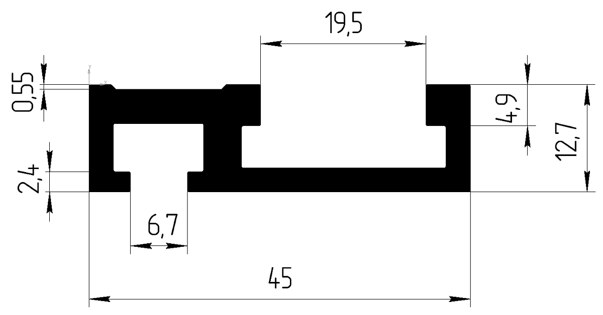 Профиль алюминиевый T-Track 45x12,7, 1,5 м, без разметки, ДБ-00000716 - фото 3 - id-p103772037