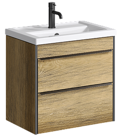 Подвесная тумба «FARGO» 60см в цвете дуб балтийский с умывальником Фостер 600