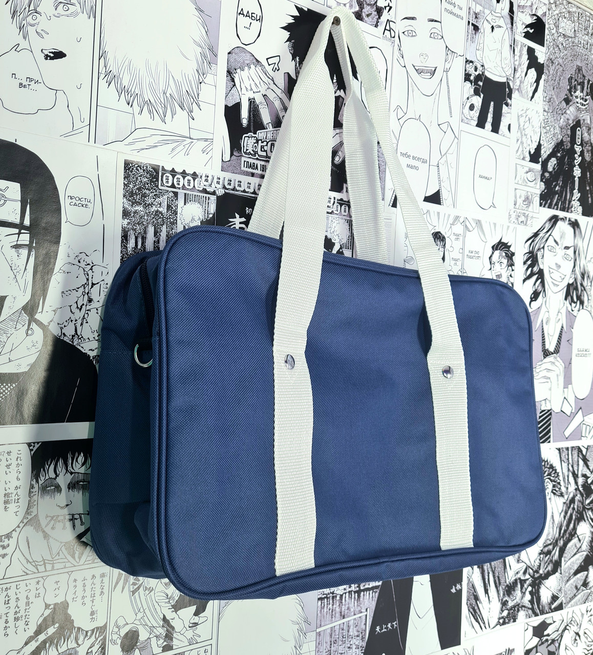 Японская школьная сумка (синяя с белым ремнем) - фото 2 - id-p103772526