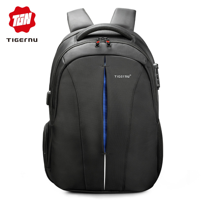 Городской рюкзак TIGERNU T-B3105А 15,6 дюймовый с USB и встроенным кодовым замком черный с синим - фото 2 - id-p103772934