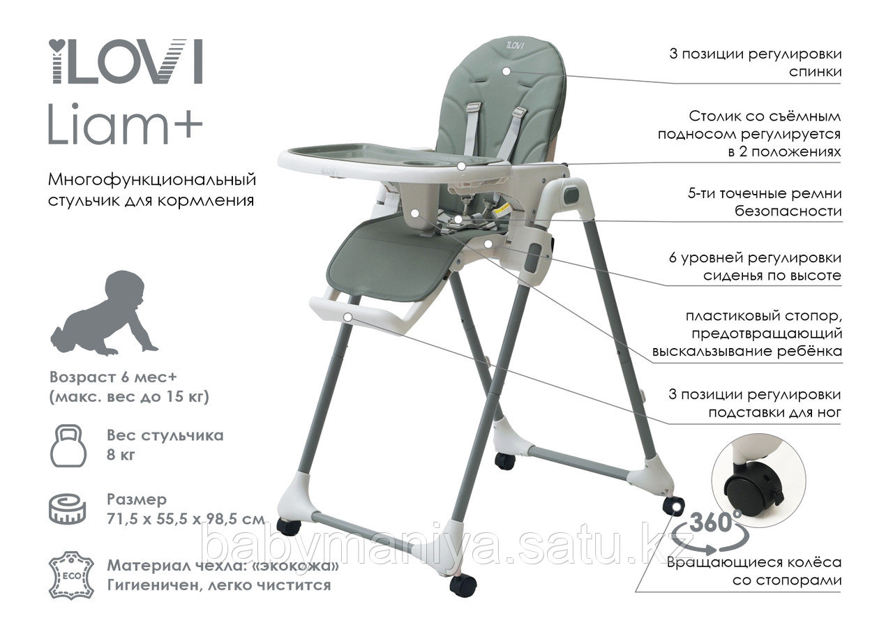 Стульчик для кормления Ilovi Liam Plus Mint
