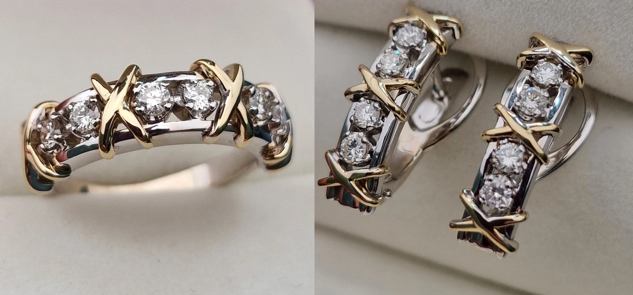 Золотой набор с бриллиантами (кольцо 0.384Сt VS2/H VG - Cut , серьги 0.50Ct VS2-SI1/I, VG-Cut )
