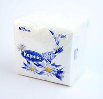 Салфетки Карина, 1-слойные, 100 шт., размер листа 24*24 см, белые