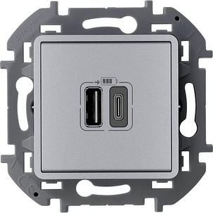 Зарядное устройство с двумя USB-разъёмами тип А/тип С (алюминий) INSPIRIA, фото 1