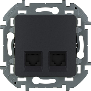 Розетка компьютерная двойная RJ 45 антрацит механизм Inspiria, фото 1