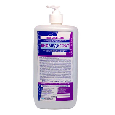 Жидкое мыло "БиоМедиСофт", антибактериальное с антисептическим средством 1л с дозатором