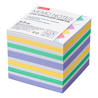 Блок бумаги для заметок "Hatber", 9х9х9см, 4 цвета, сменный блок, непроклеенный, в плёнке