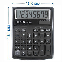 Калькулятор настольный "Citizen", CDC-80BKWB, 8-разрядный, 135x108x24мм, чёрный