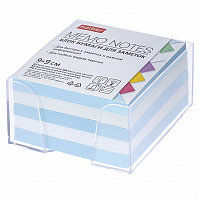 Блок бумаги для заметок "Hatber", 9х9х4,5см, белый/голубой, непроклеенный, в пластиковом боксе
