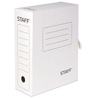 Папка картонная архивная на завязках "Staff", 325х250x100мм, 900л, белая