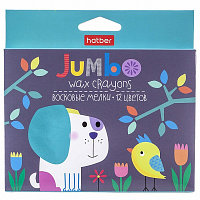 Мелки восковые "Hatber", 12 цветов, 11мм, круглые, серия "Jumbo - Щенок", 12шт в картонной упаковке