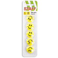 Магниты для досок "Staff", 3см, жёлтые, серия "Смайлики", 5шт в блистере