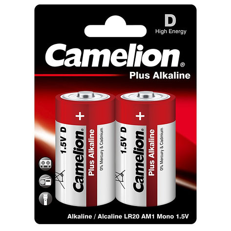 Элементы питания (батарейки) Camelion Plus Alkaline LR20-BP2 (размер D), фото 2