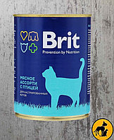 BRIT ( Брит ) консервированный корм для кастрированных и стерилизованныхкошек, мясное ассорти с птицей, 340 г