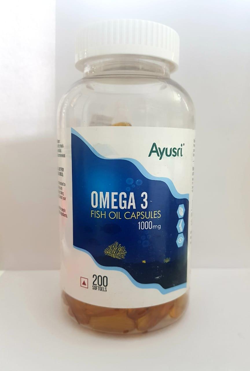 Омега 3 в капсулах (Omega 3 fish oil capsules AYUSRI), 200 капсул
