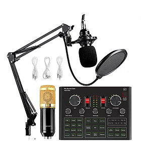Микрофон BM800 комплект с кронштейном и микшером V9X pro , для блоггеров, ютуберов