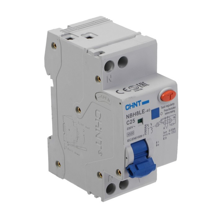 Дифференциальный автомат CHINT NBH8LE-40, 1п+N, С 25 А, 30 мА, 4.5 кА ...