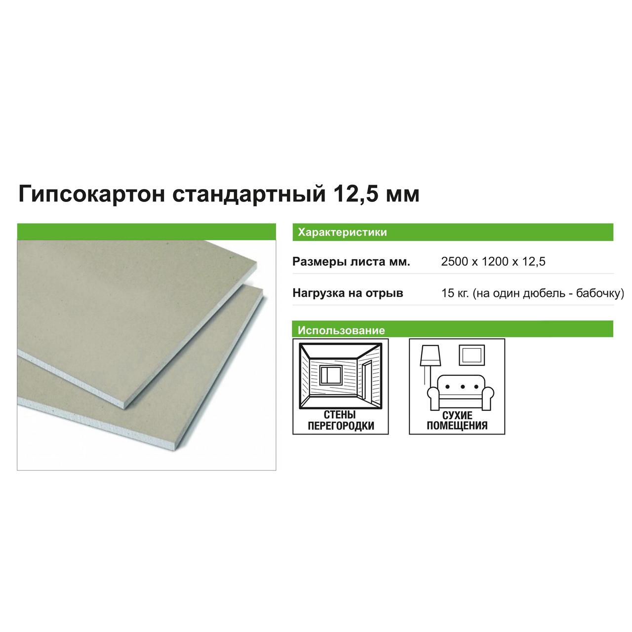 Гипсокартон огнестойкий 12.5 мм Gyproc 2500х1200 3 м² - фото 2 - id-p103879804