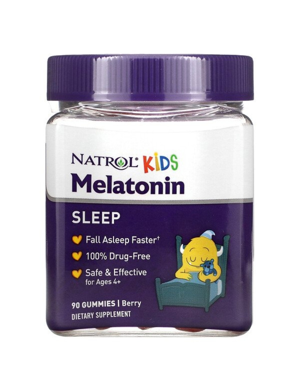 Natrol Kids, мелатонин, для детей от 4 лет, ягодный вкус, 90 жевательных конфет - фото 1 - id-p103879978