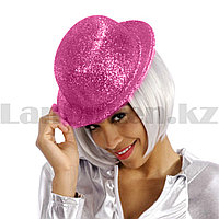 Шляпа котелок карнавальная блестящая светло розовая