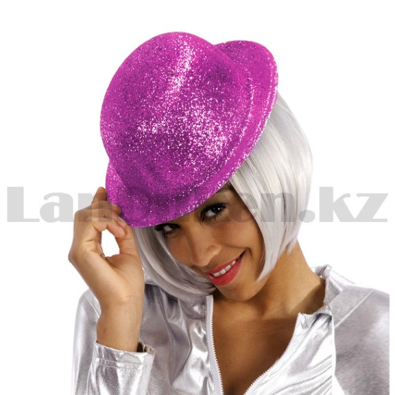 Шляпа котелок карнавальная блестящая темно розовая