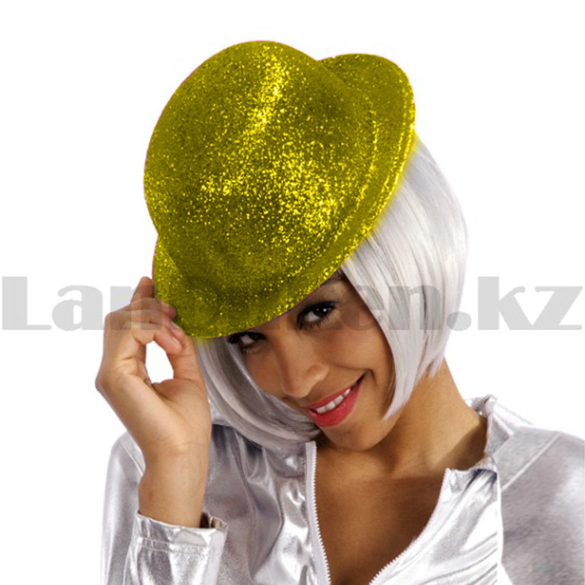 Шляпа котелок карнавальная блестящая желтая, фото 1