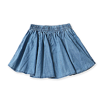 Пышная летняя юбка из голубого тонкого денима расклешенная для девочки 100, 110, 120 см