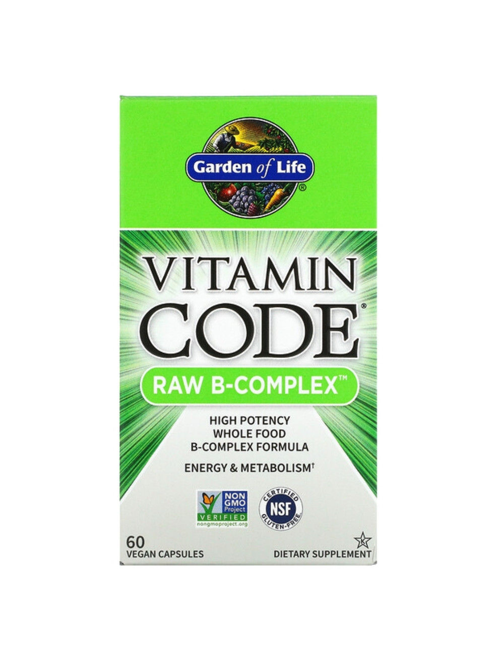 Garden of Life Vitamin Code, Raw B-Complex, комплекс витаминов группы В, 60 веганских капсул - фото 1 - id-p103885269