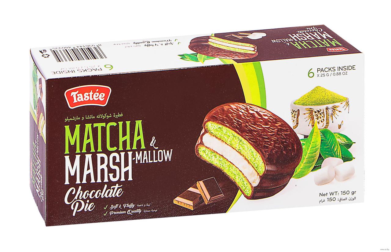Печенье бисквитное Coconut Matcha marshmallow Chocolate Pie со вкусом зелёный чай 150гр - фото 1 - id-p103909290