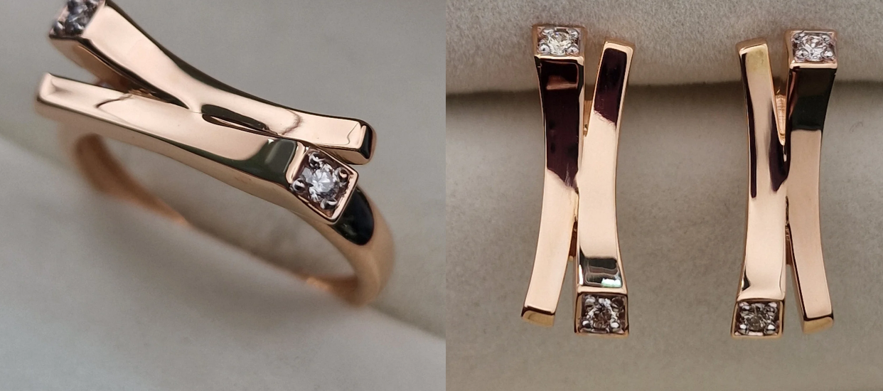 Золотой набор с бриллиантами (кольцо 0.063Сt VS1/H VG - Cut, серьги 0.125Ct SI1/H, VG-Cut )