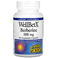 Берберин, 500 мг, 60 капсул, WellBetX, Natural Factors