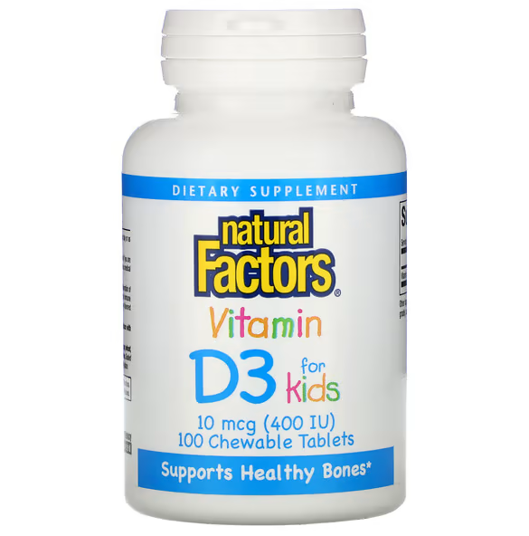 Витамин D3, клубничный вкус, 10 мкг (400 МЕ), 100 жевательных таблеток, Natural Factors - фото 1 - id-p104011783