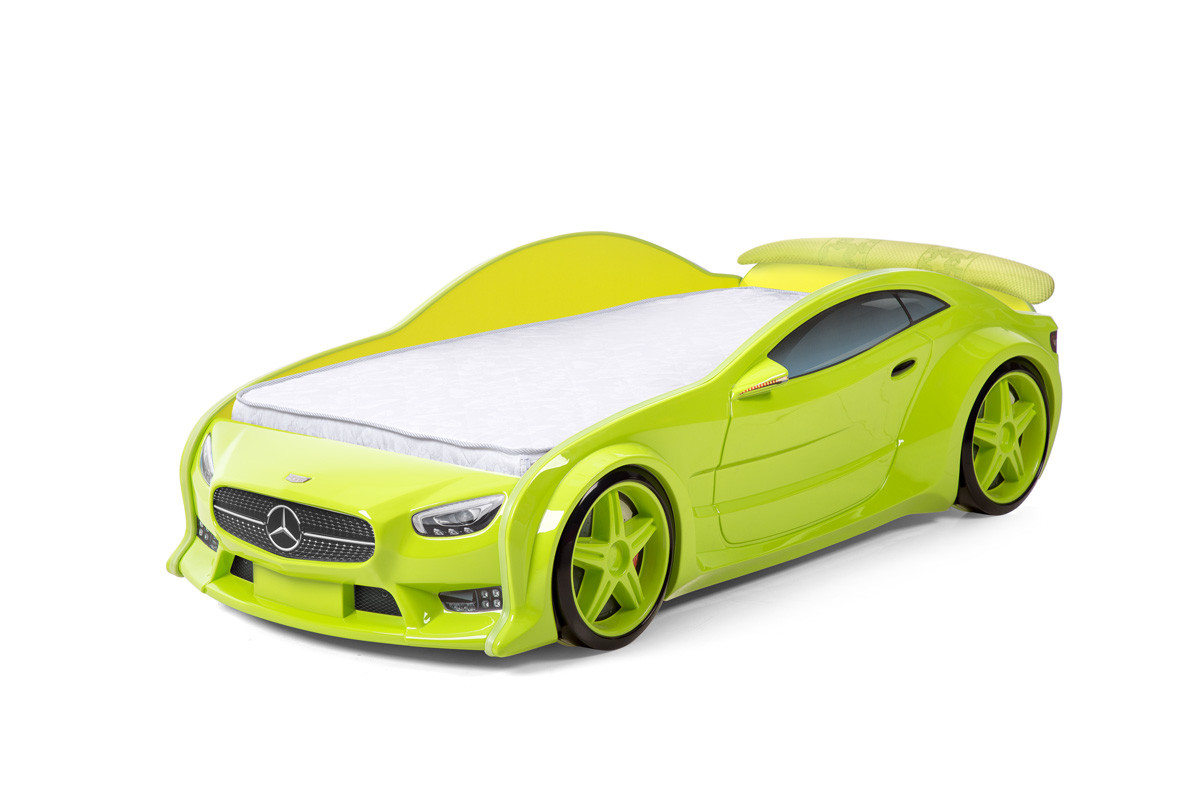 Кровать-машинка объемная (3d) EVO "Мерседес" зеленый (матрас, подсветка фар, подсветка дна, спойлер)