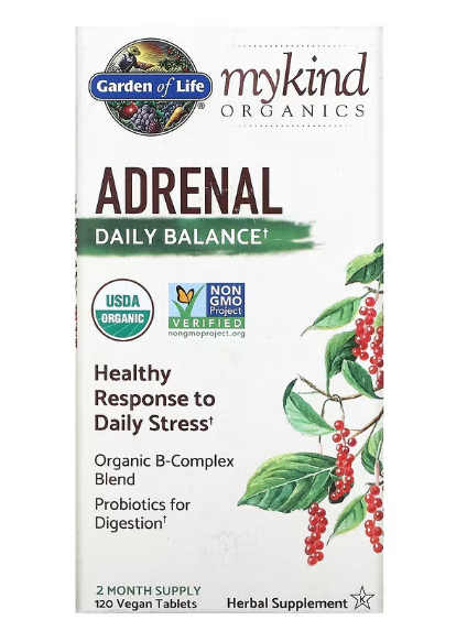 Garden of Life, MyKind Organics, средство для надпочечников, ежедневный баланс, 120 веганских таблеток